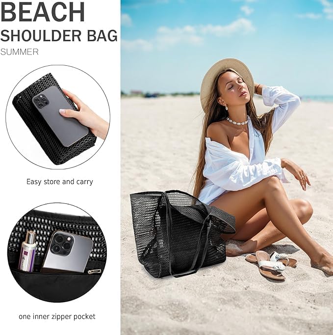 Foldable Mesh Beach Tote Bag with Inner Pocket | Stornfield