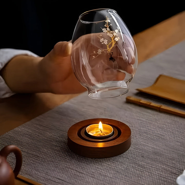 2-piece set glass candle holders with wooden base - decorative in retro zen style | perfect for living room, taStornfielde decoration and outdoor | Stornfield