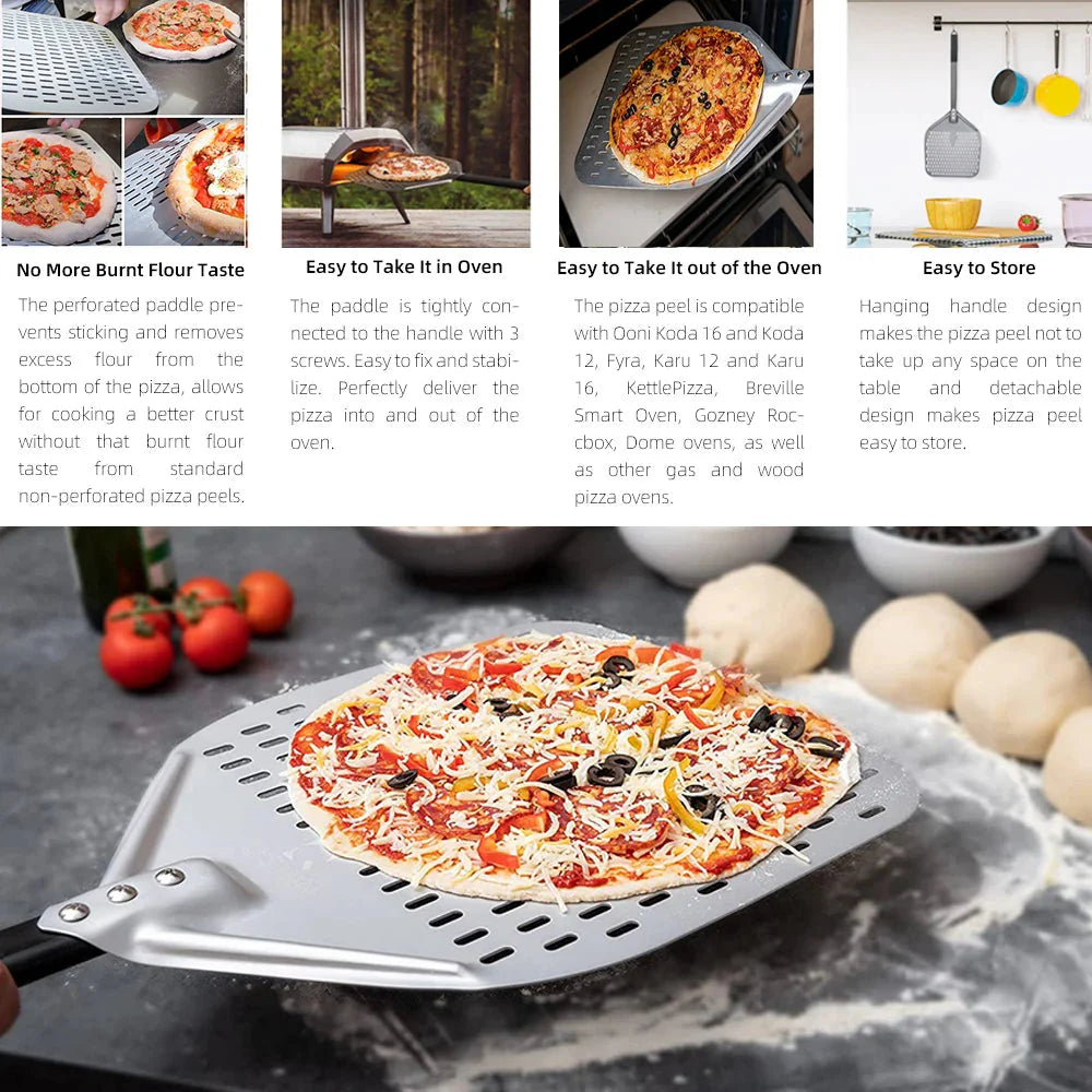Big Pizza Perforated Shovel Paddle Handle for Oven Pizza Baking Tool | Stornfield