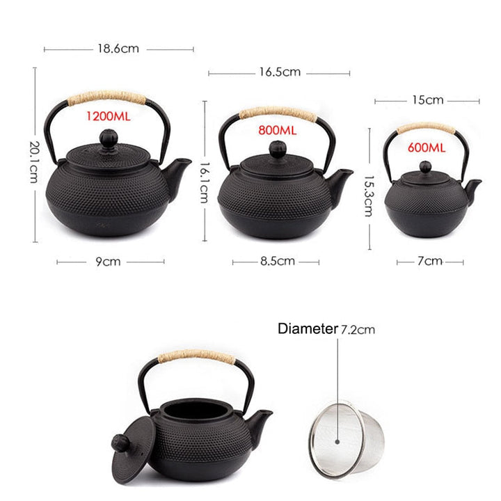 Black Iron Kettle with Infuser Cast Iron Tea Kettle for Water Boiling | Stornfield