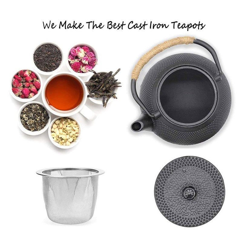 Black Iron Kettle with Infuser Cast Iron Tea Kettle for Water Boiling | Stornfield