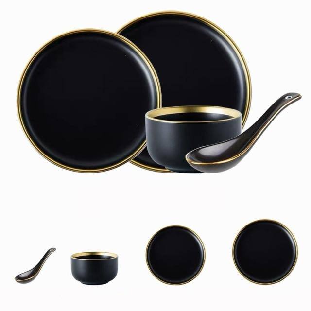 Black Porcelain Dinner Plates Dish Plates and Bowls Set Dinnerware Set | Stornfield