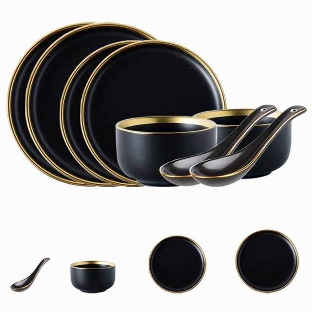 Black Porcelain Dinner Plates Dish Plates and Bowls Set Dinnerware Set | Stornfield