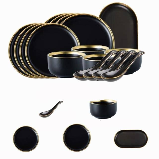 Black Porcelain Dinner Plates Dish Plates and Bowls Set Dinnerware Set | Stornfield