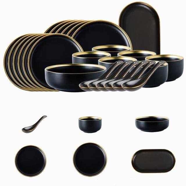 Black Porcelain Dinner Plates Dish Plates and Bowls Set Dinnerware Set | Stornfield