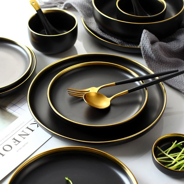 Black Porcelain Dinner Plates Dish Plates and Bowls Set Dinnerware Set | Stornfield