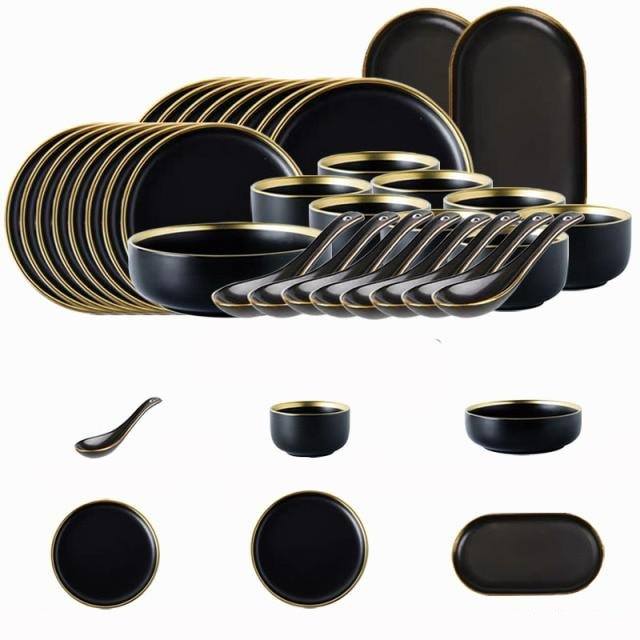 Black Porcelain Dinner Plates Dish Plates and Bowls Set Dinnerware Set | Stornfield