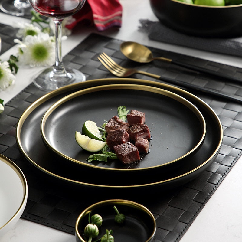 Black Porcelain Dinner Plates Dish Plates and Bowls Set Dinnerware Set | Stornfield