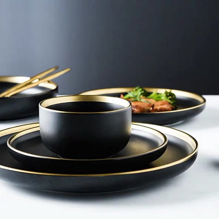 Black Porcelain Dinner Plates Dish Plates and Bowls Set Dinnerware Set | Stornfield
