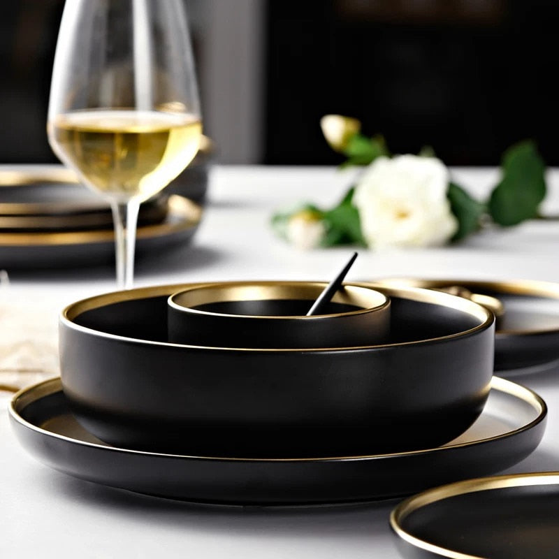 Black Porcelain Dinner Plates Dish Plates and Bowls Set Dinnerware Set | Stornfield