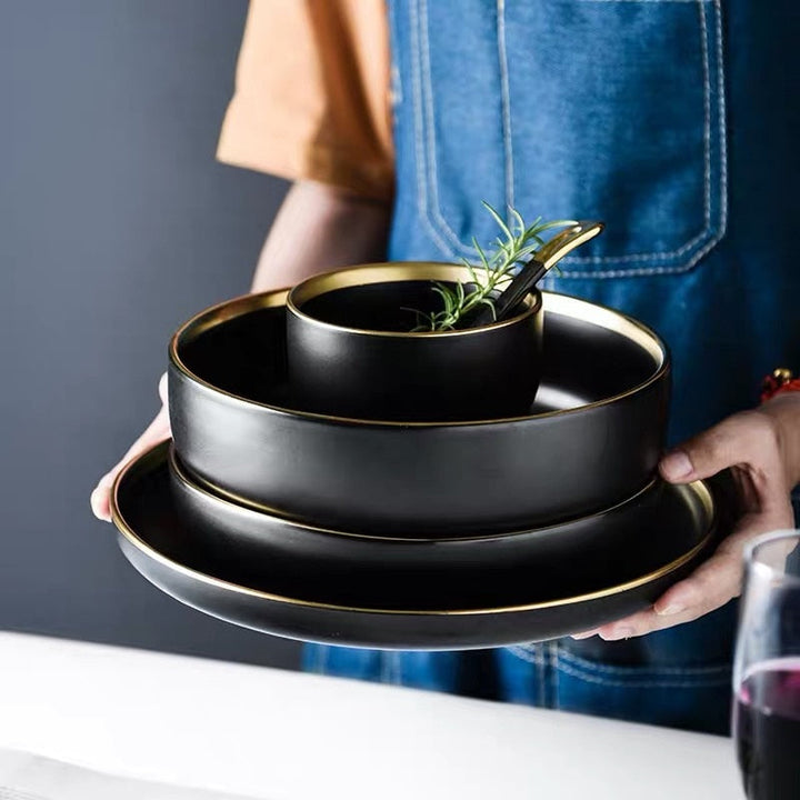 Black Porcelain Dinner Plates Dish Plates and Bowls Set Dinnerware Set | Stornfield