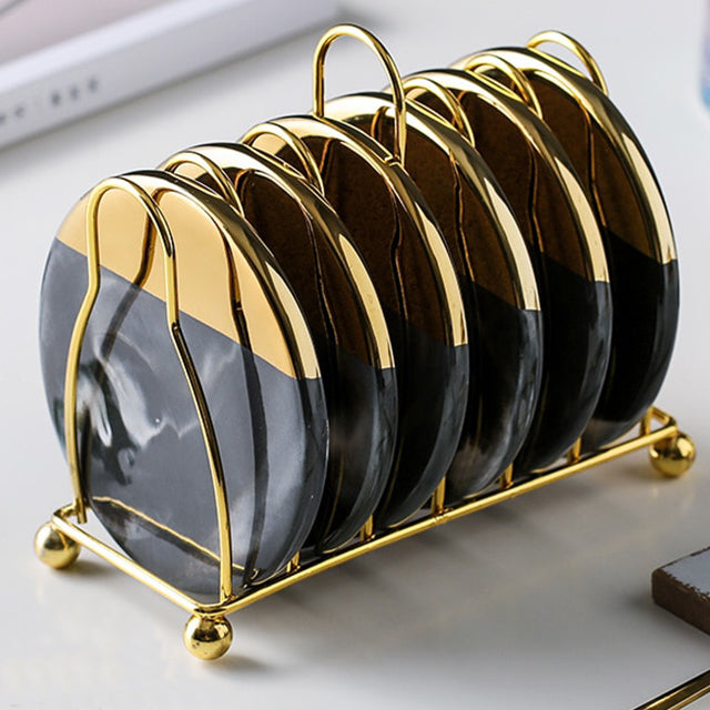 Stornfield | Marbled Ceramic Coaster Set with Holder