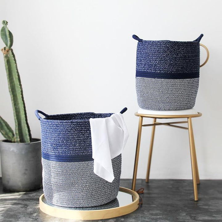 Stornfield | CoastalNest Panier de Rangement avec Poignées | Panier Décoratif Bleu Coastal | Organisation Fonctionnelle & Stylée