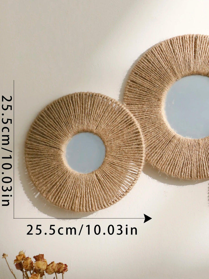 Stornfield | Round decorative boho wall mirror with woven hemp rope