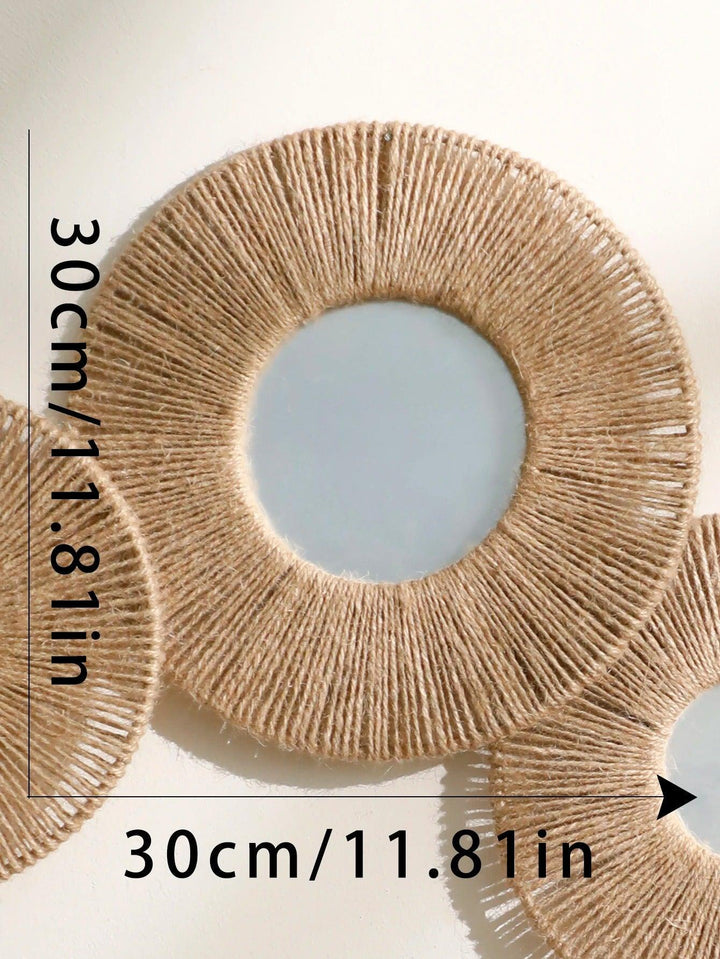 Stornfield | Round decorative boho wall mirror with woven hemp rope