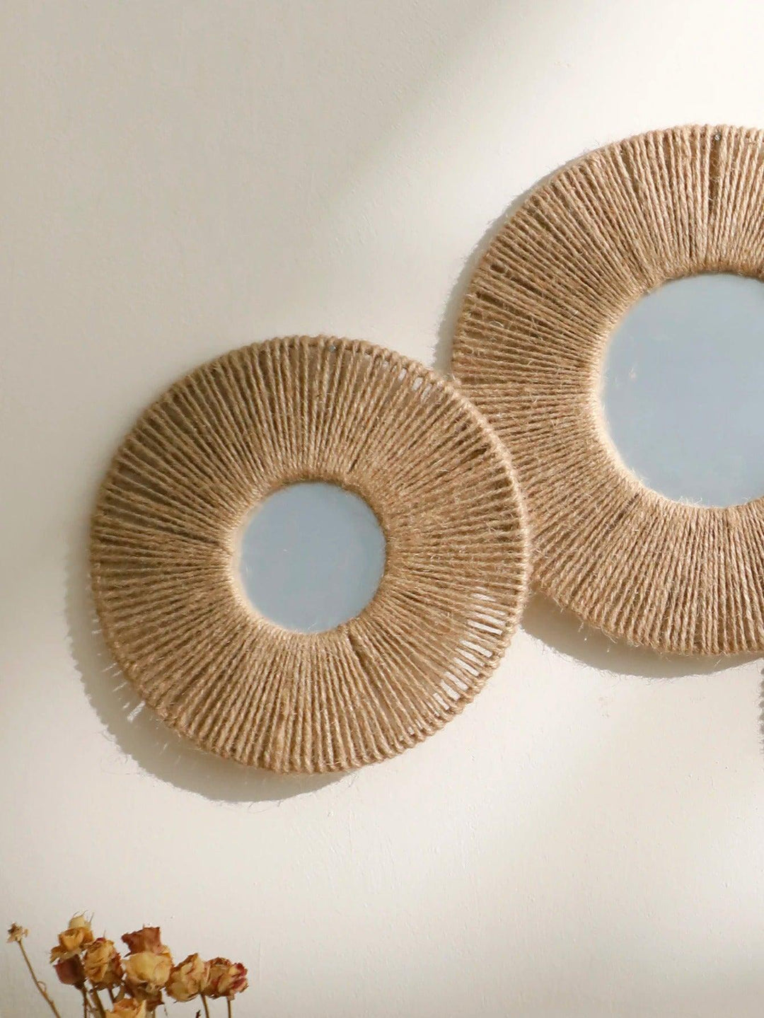 Stornfield | Round decorative boho wall mirror with woven hemp rope