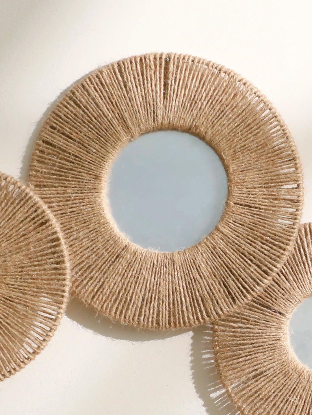 Stornfield | Round decorative boho wall mirror with woven hemp rope