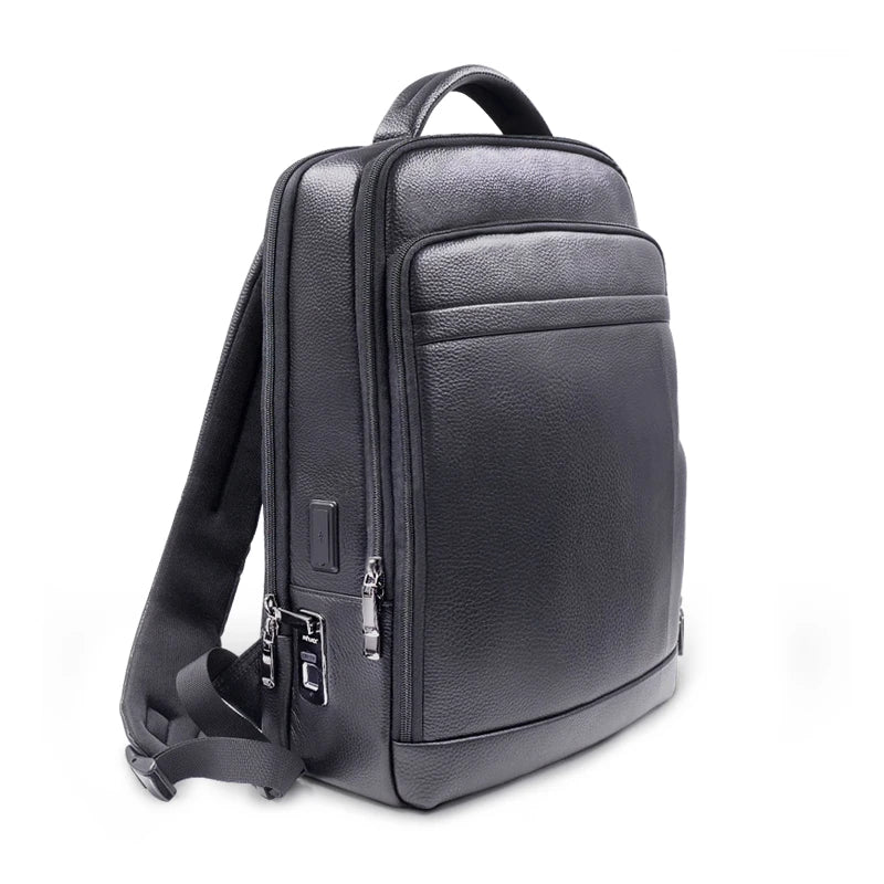 Premium Leather Backpack with Fingerprint Lock – Men’s Anti-Theft Backpack | Stornfield
