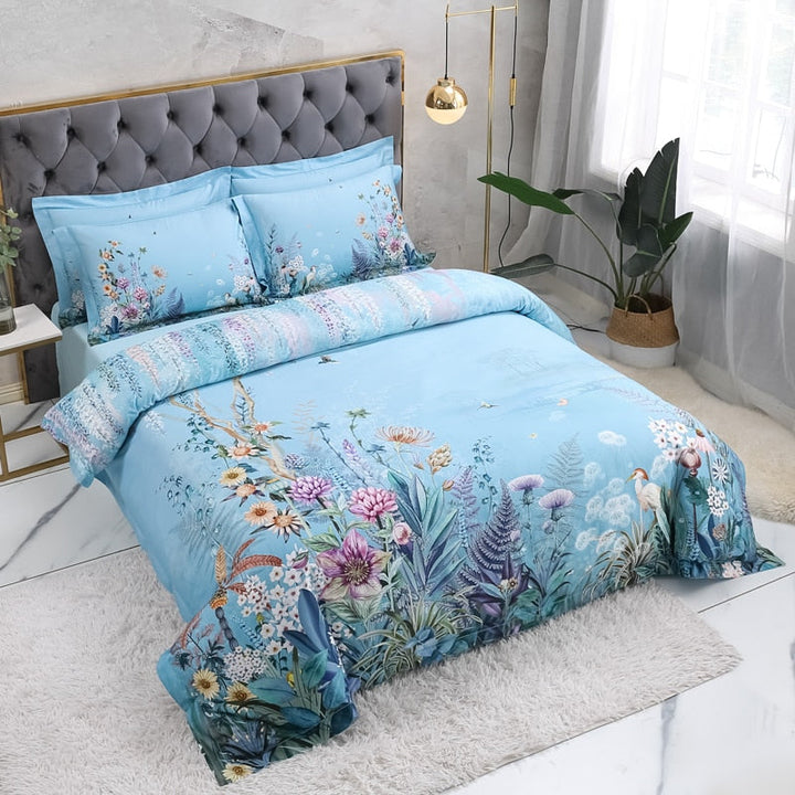 Azure Bloom Duvet Cover Set (Egyptian Cotton, 500 TC) | Stornfield