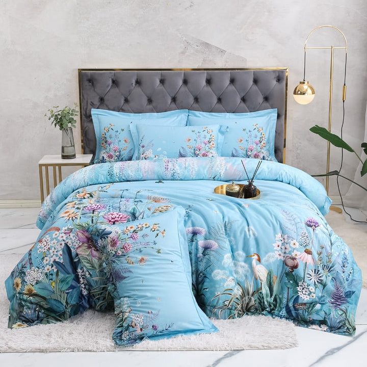 Azure Bloom Duvet Cover Set (Egyptian Cotton, 500 TC) | Stornfield