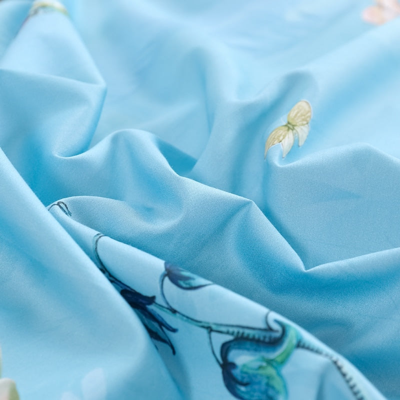 Azure Bloom Duvet Cover Set (Egyptian Cotton, 500 TC) | Stornfield