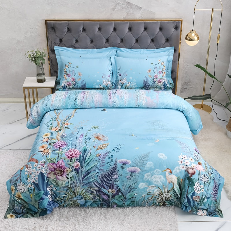 Azure Bloom Duvet Cover Set (Egyptian Cotton, 500 TC) | Stornfield