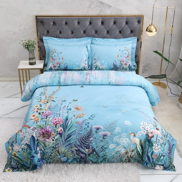 Azure Bloom Duvet Cover Set (Egyptian Cotton, 500 TC) | Stornfield