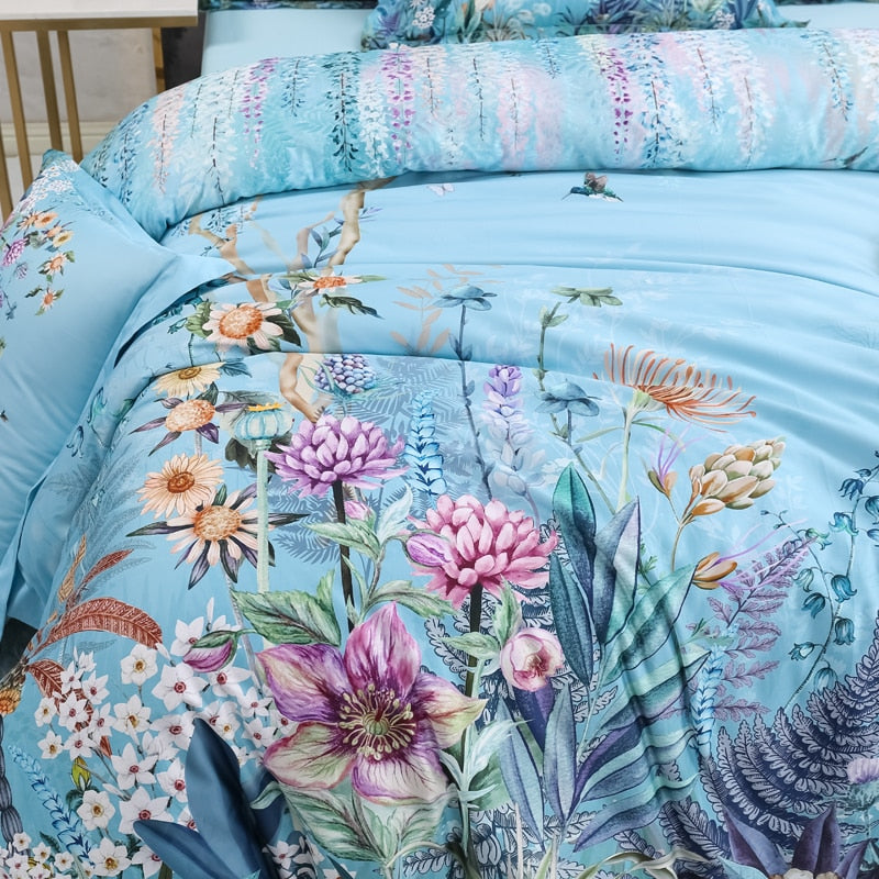 Azure Bloom Duvet Cover Set (Egyptian Cotton, 500 TC) | Stornfield