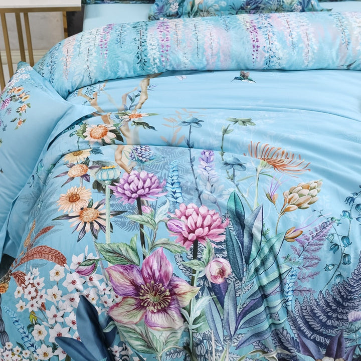 Azure Bloom Duvet Cover Set (Egyptian Cotton, 500 TC) | Stornfield