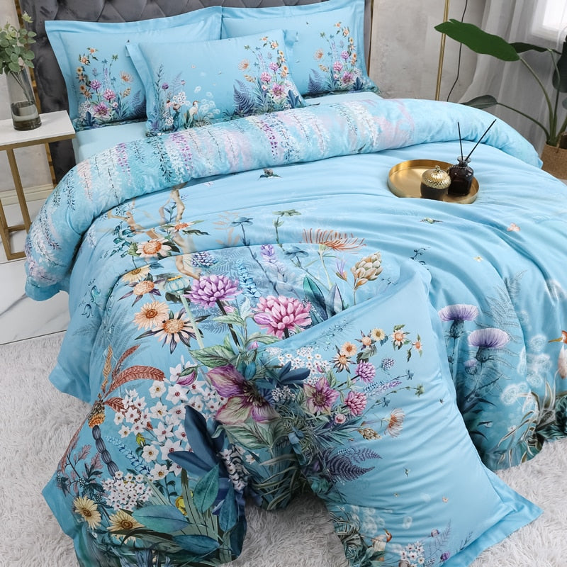 Azure Bloom Duvet Cover Set (Egyptian Cotton, 500 TC) | Stornfield