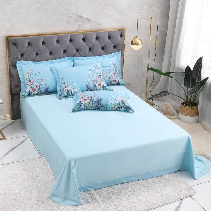 Azure Bloom Duvet Cover Set (Egyptian Cotton, 500 TC) | Stornfield