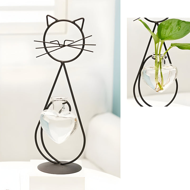 AquaPurr Vase - Hydroponic Glass Heart Vase with Cat-Shaped Holder | Stornfield