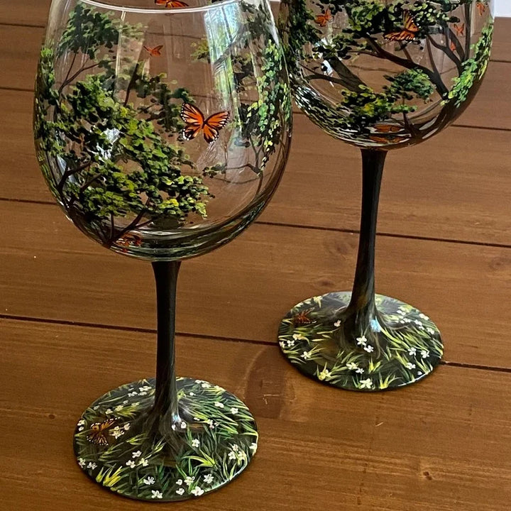 Stornfield | Hand Painted Four Seasons Tree Wine Glasses | Unique Art
