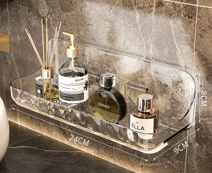 ClearGrip Acrylic Wall Shelf without Drilling – Transparent Bathroom Shelf for Cosmetics, Shampoo & More Stornfield
