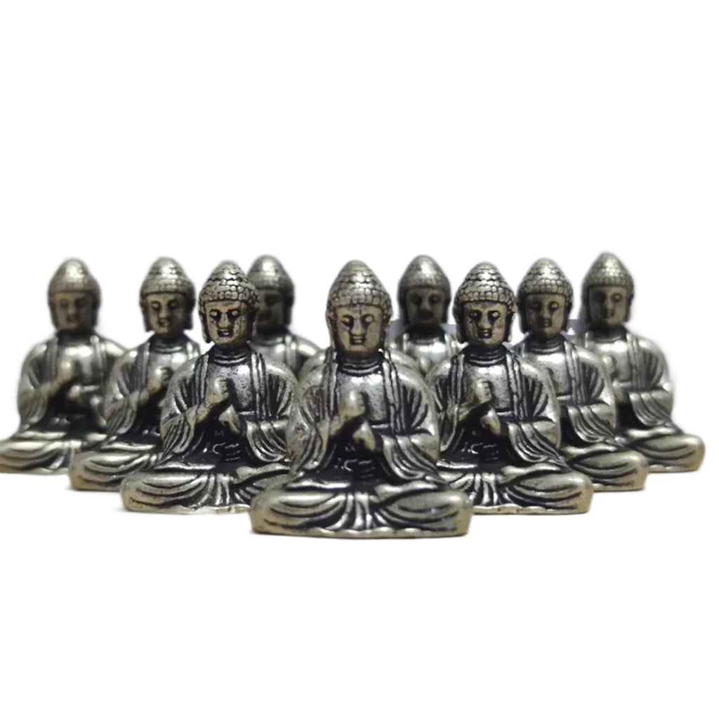 Stornfield | 10 Pieces Miniature Brass Sitting Buddha Statue for Travel, Buddhist Worship, Home Office Decor