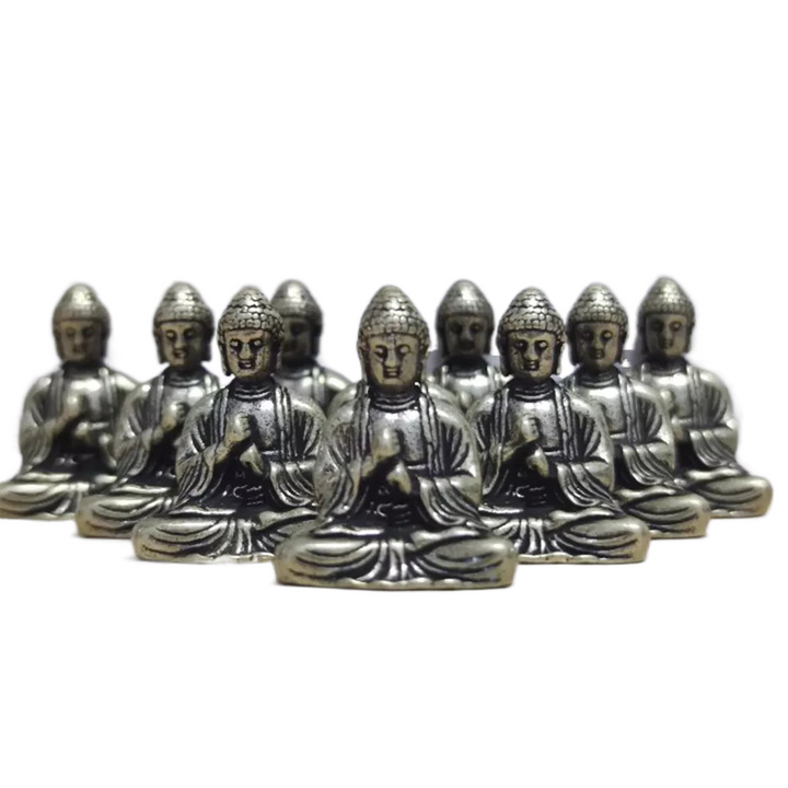 Stornfield | 10 Pieces Miniature Brass Sitting Buddha Statue for Travel, Buddhist Worship, Home Office Decor