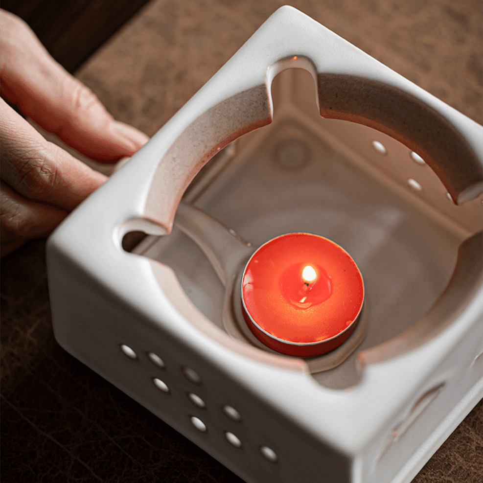 Handcrafted Ceramic White Dimpled Boiler With Candle Stove | Stornfield