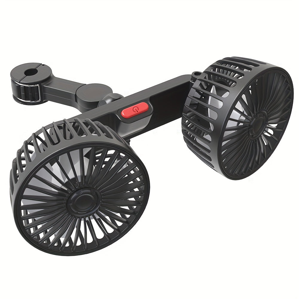 1 Pc Car Fan, Car Small Air Conditioner, Double-headed Rear Fan, Strong Wind, 360 Degrees Rotation, Large Air Volume, Subwoofer Operation, Base Fixed Clip Mounting Method, Suitable For Car Home | Stornfield