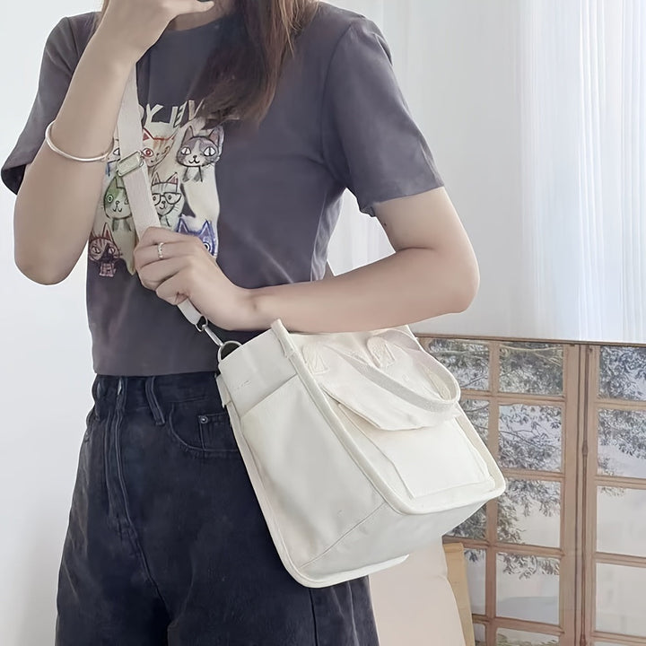 UrbanEase Canvas Slingbag – White shoulder bag with magnetic closure and adjustaStornfielde strap | Stornfield