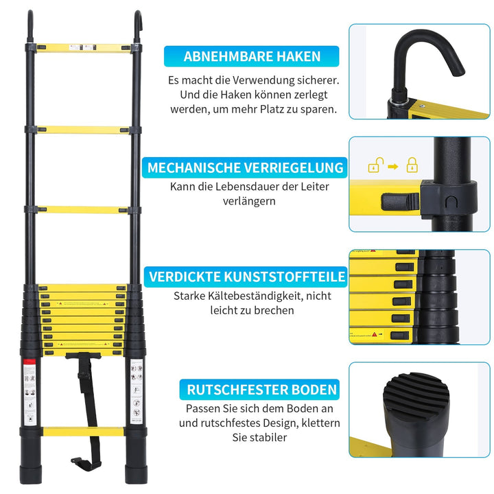 Telescopic Ladder Aluminum with Removable Hook | Stornfield