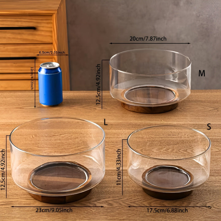 Glass bowl with wooden base – Elegant and decorative | Perfect for fruit, snacks, and salads in the kitchen | Stornfield