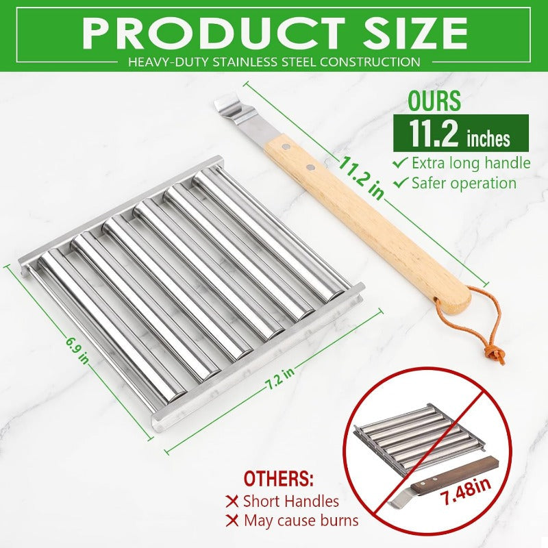 Stornfield Rotating Hot Dog Grill Rack with Detachable Wooden Handle