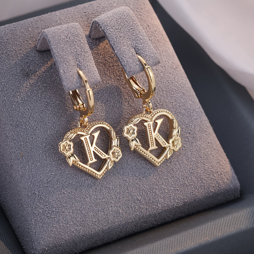 Stornfield | Dainty Initial Letter Heart Hoop Earrings