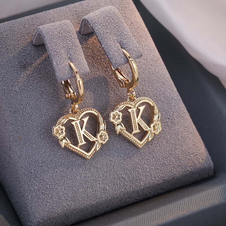 Stornfield | Dainty Initial Letter Heart Hoop Earrings