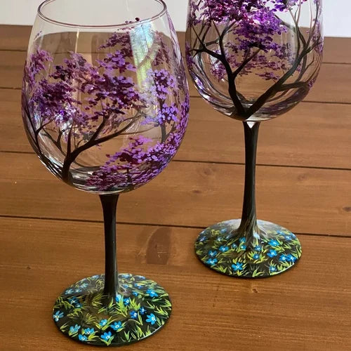 Stornfield | Hand Painted Four Seasons Tree Wine Glasses | Unique Art