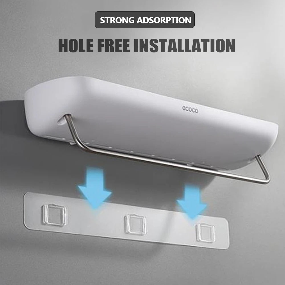 Wall-mounted shower shelf without drilling – With towel holder & drainage holes | Stornfield