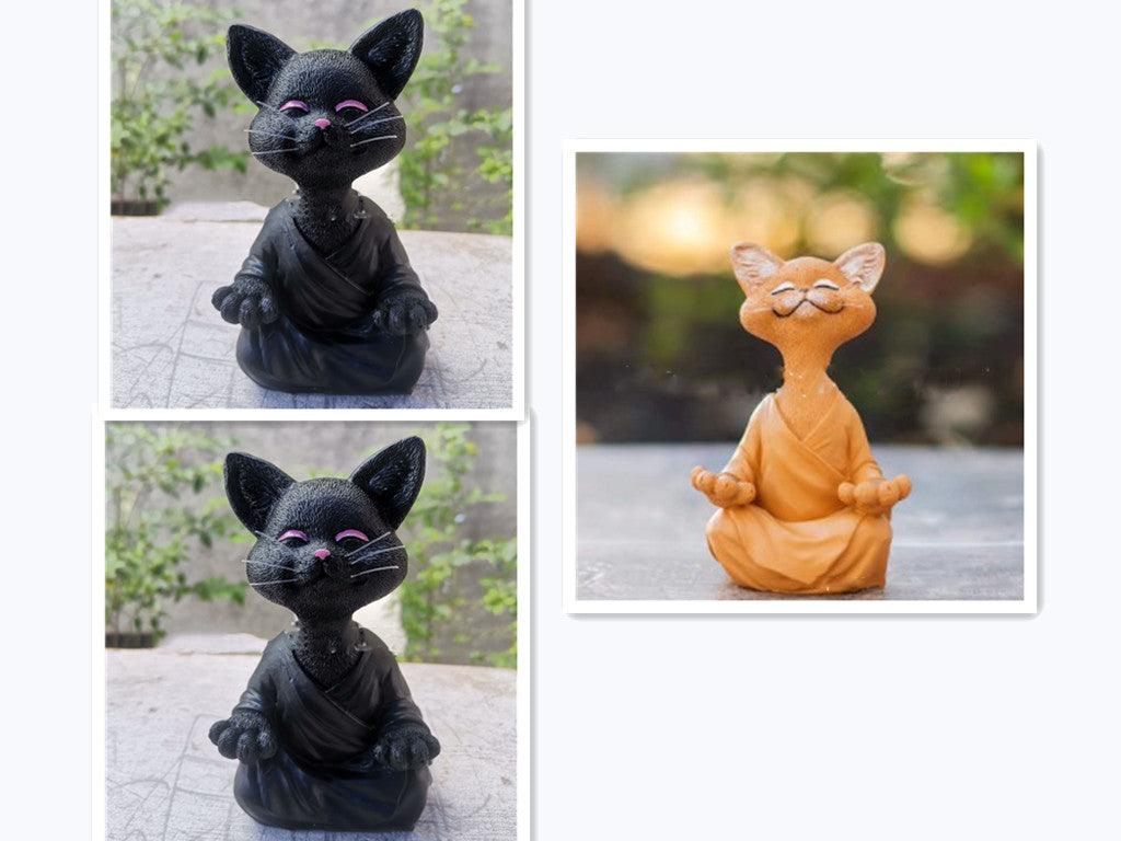 Stornfield | Playful Black Buddha Cat Figurine Collectible Meditation Yoga Happy Cat Home Decor Garden Decoration Garden Ornament