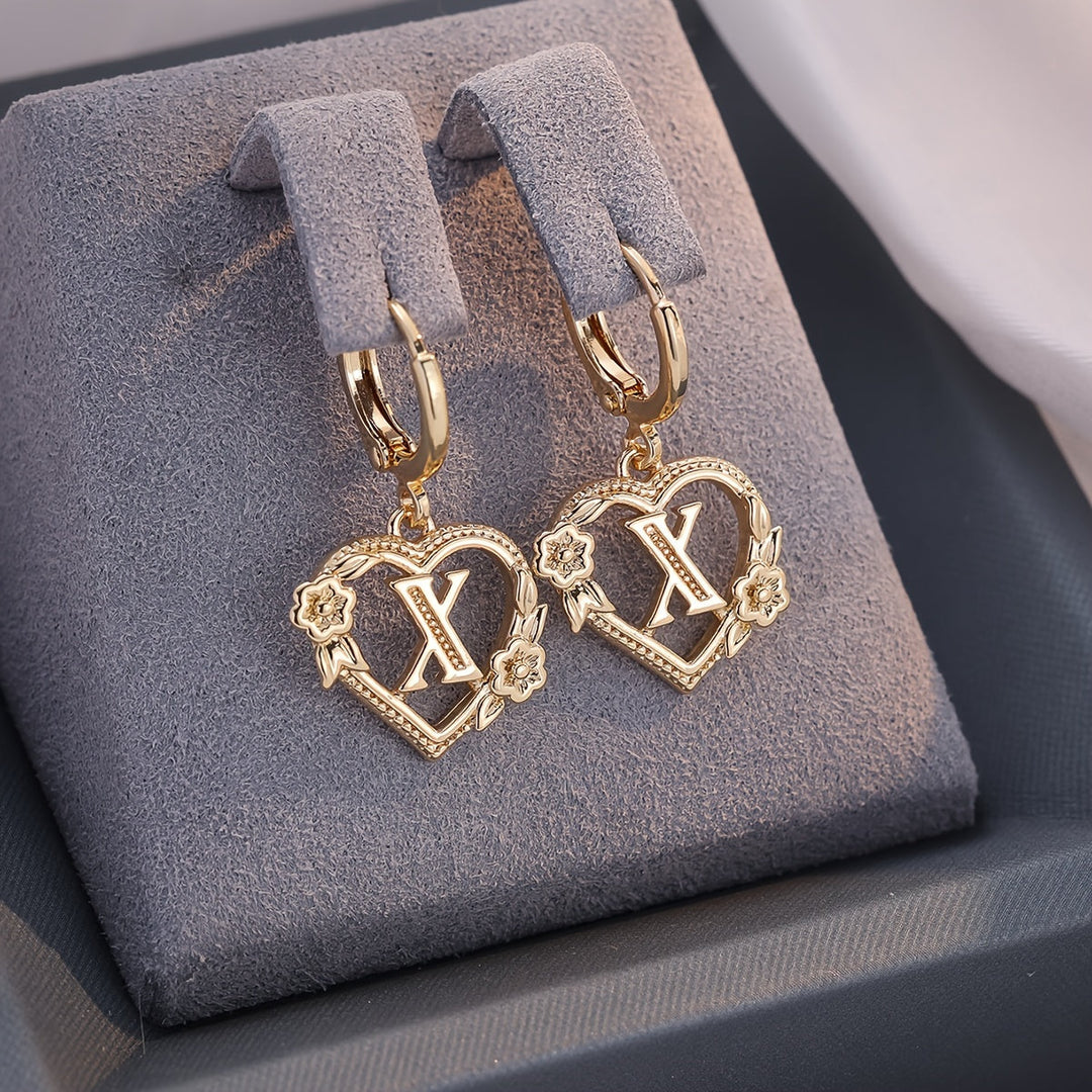 Stornfield | Dainty Initial Letter Heart Hoop Earrings