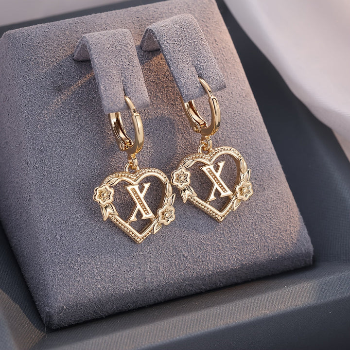 Stornfield | Dainty Initial Letter Heart Hoop Earrings