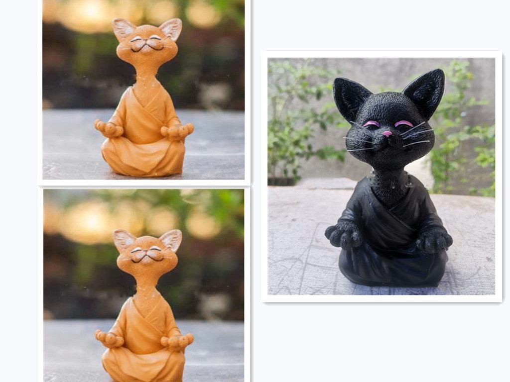 Stornfield | Playful Black Buddha Cat Figurine Collectible Meditation Yoga Happy Cat Home Decor Garden Decoration Garden Ornament